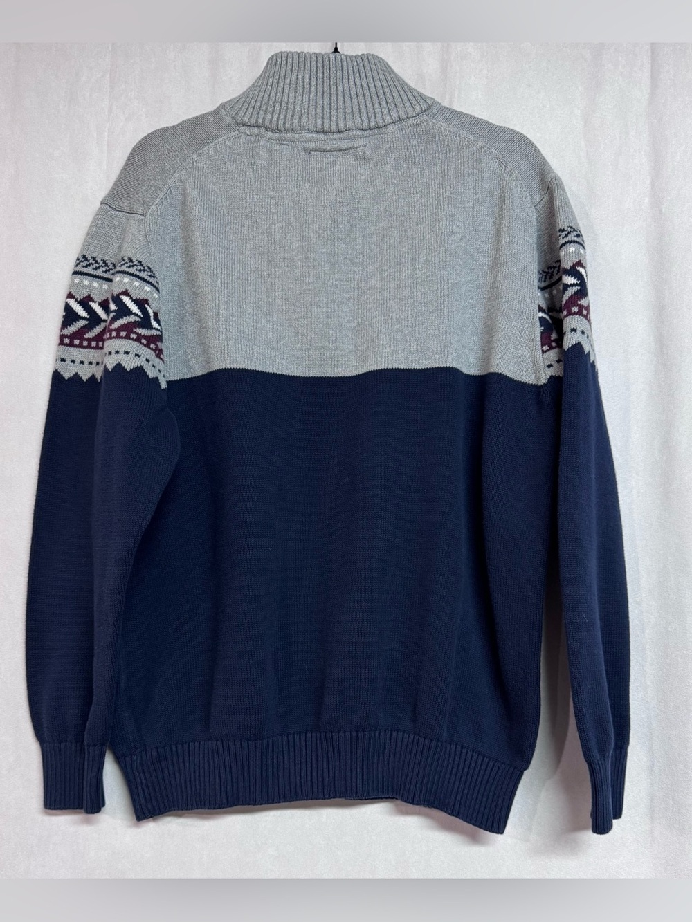 Men's Navy and Light Gray Half-Zip Fair Isle Sweater XL - Picture 3 of 4